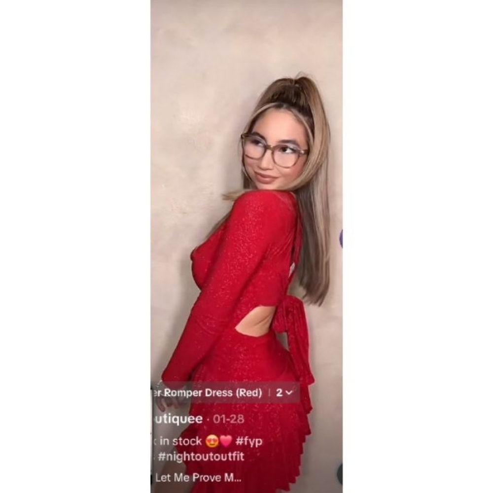 Red Off-Shoulder Ruffled Mini Dress with Sparkle Detail